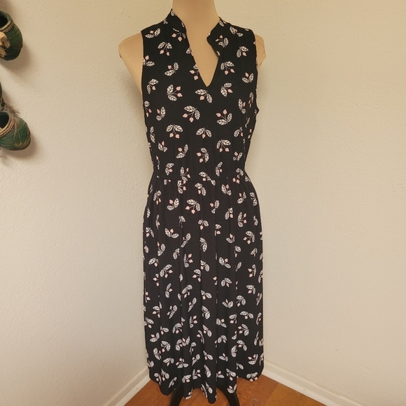 Anne Klein Black with Pink Cherry Print Sleeveless Midi Dress - Picture 1 of 7
